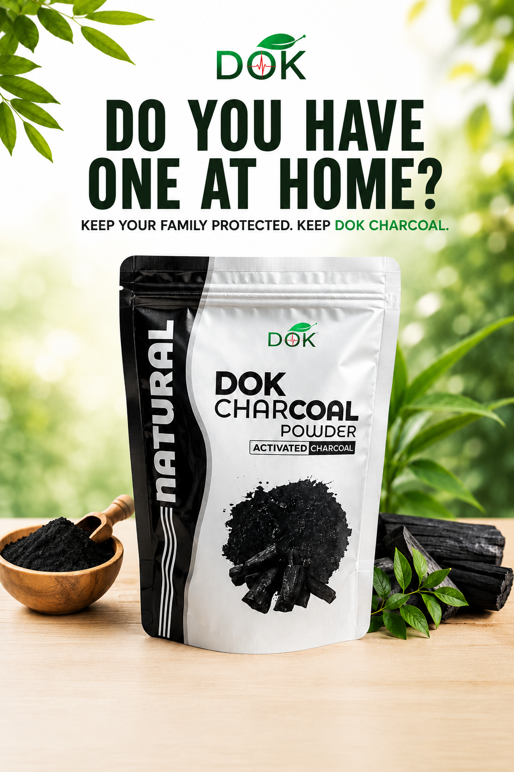 DOK Activated Charcoal Powder pack in a resealable pouch